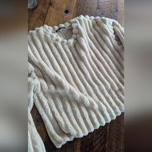 Zara Cream Faux Fur Cropped Sweater (small)